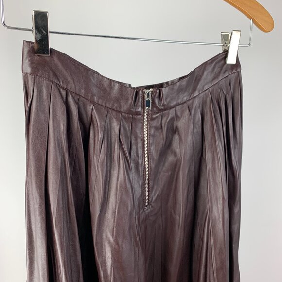Zara Faux Leather Brown Pleated Full Maxi Skirt - Picture 5 of 11
